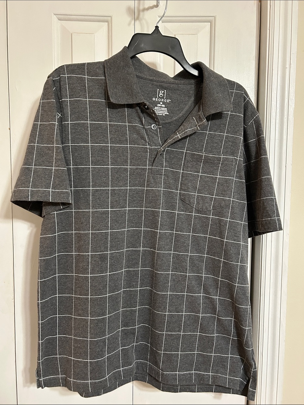 George Men's Charcoal Polo with White Windowpane